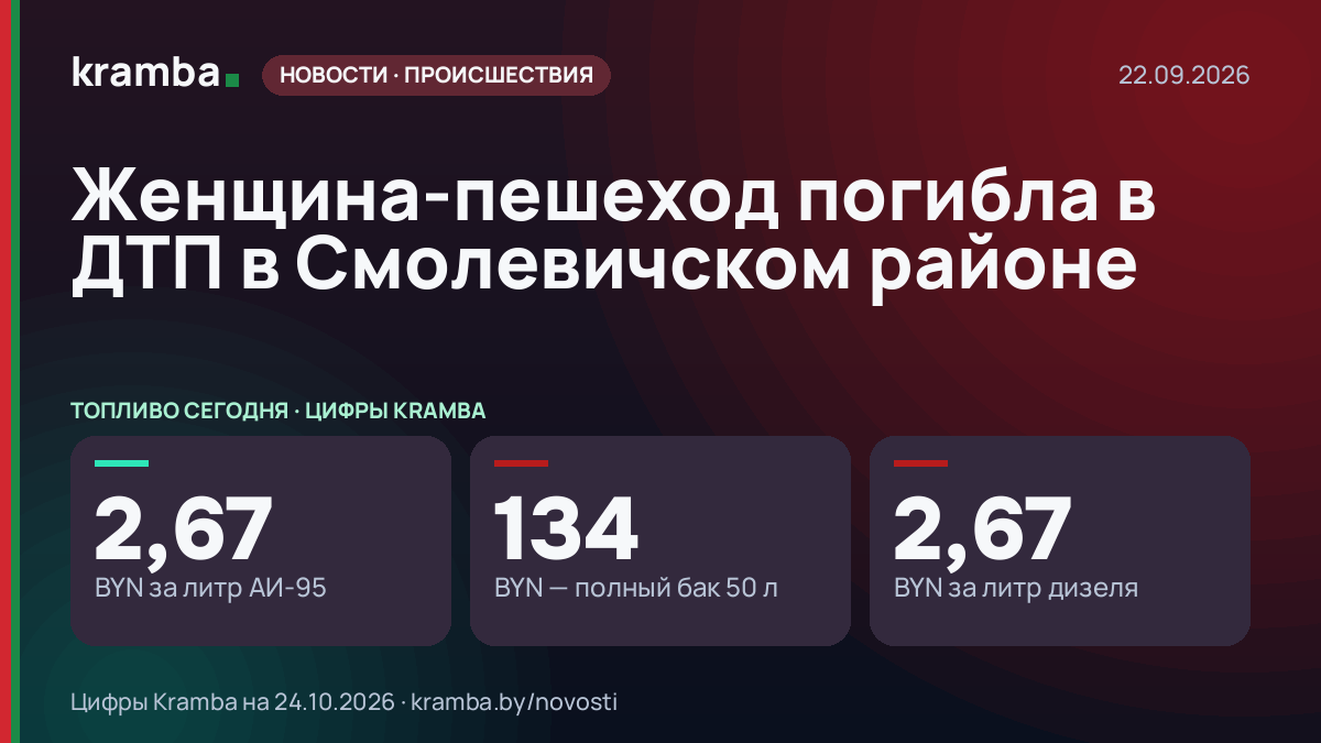 Инфографика Kramba: Женщина-пешеход погибла в ДТП в Смолевичском районе