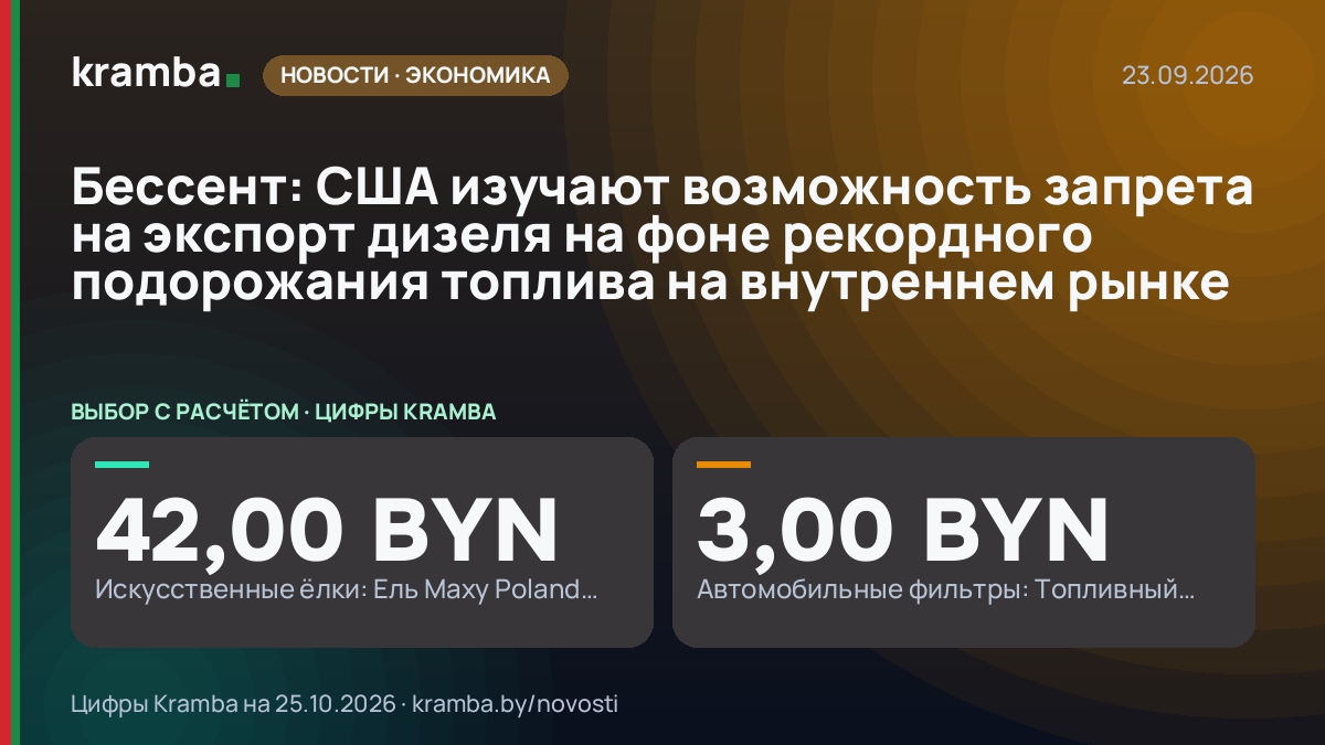 Инфографика Kramba: Бессент: США изучают возможность запрета на экспорт дизеля на фоне рекордного…