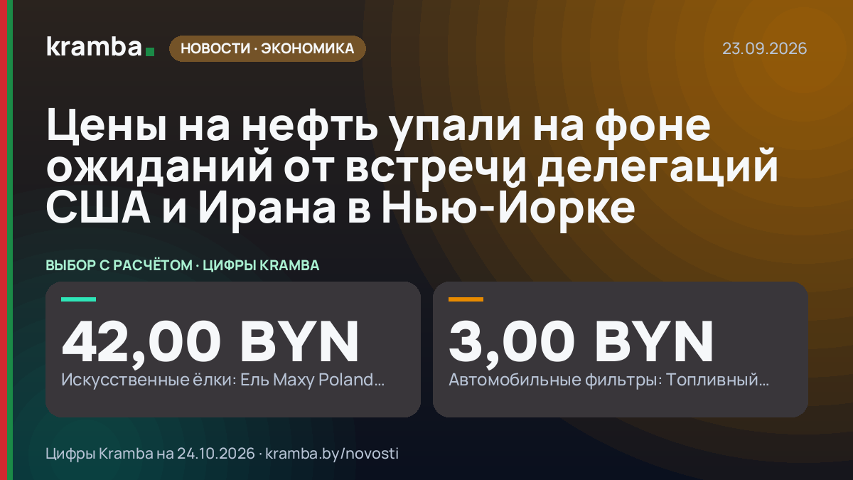 Инфографика Kramba: Цены на нефть упали на фоне ожиданий от встречи делегаций США и Ирана в Нью-Йорке