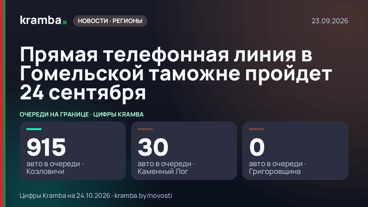 Инфографика Kramba: Прямая телефонная линия в Гомельской таможне пройдет 24 сентября
