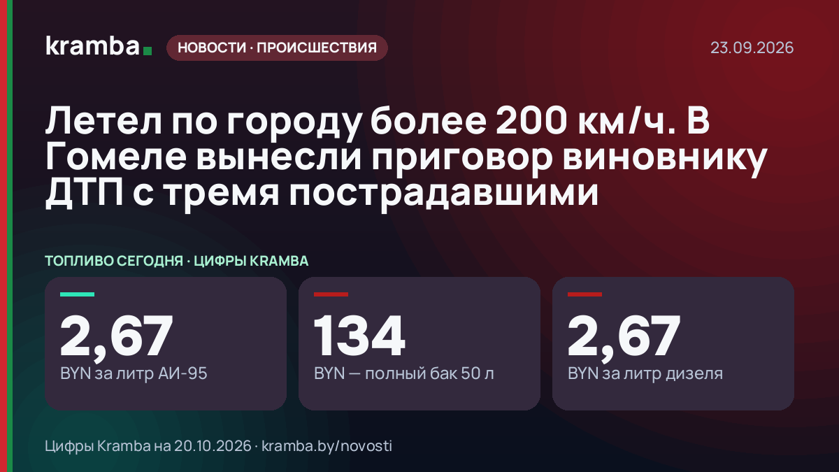 Инфографика Kramba: Летел по городу более 200 км/ч. В Гомеле вынесли приговор виновнику ДТП с тремя…