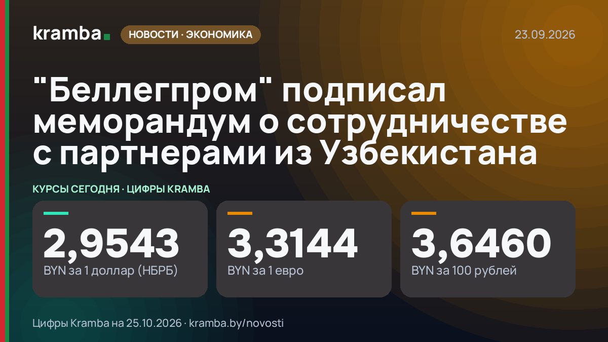 Инфографика Kramba: "Беллегпром" подписал меморандум о сотрудничестве с партнерами из Узбекистана