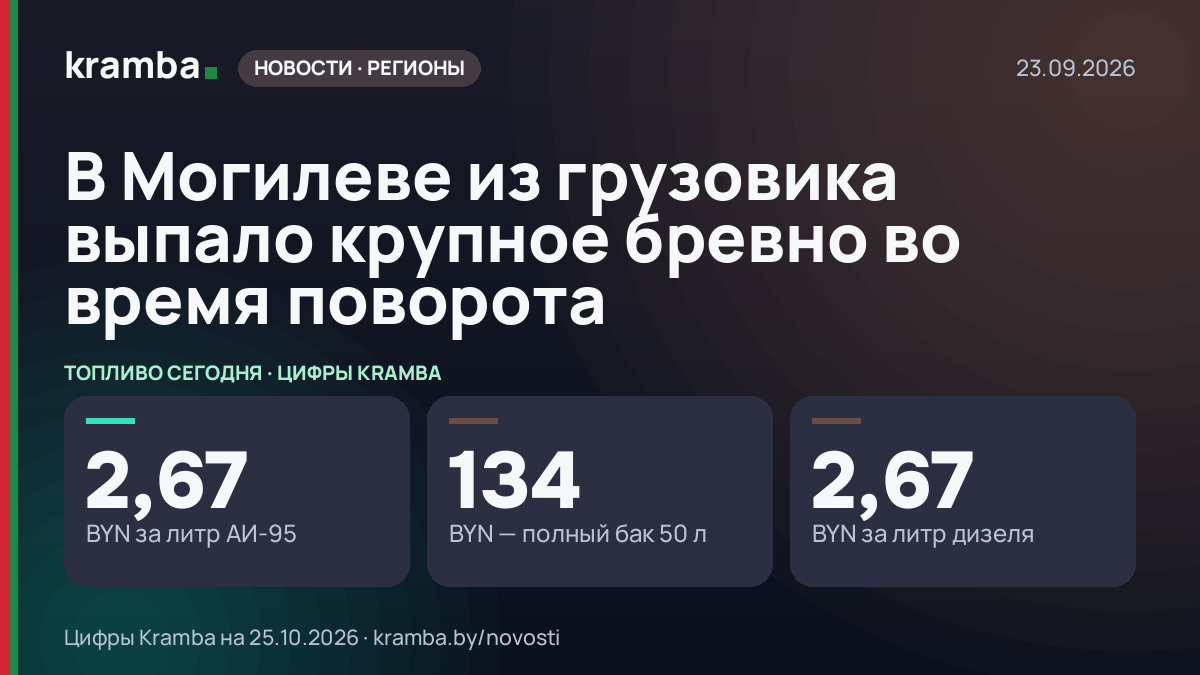 Инфографика Kramba: В Могилеве из грузовика выпало крупное бревно во время поворота