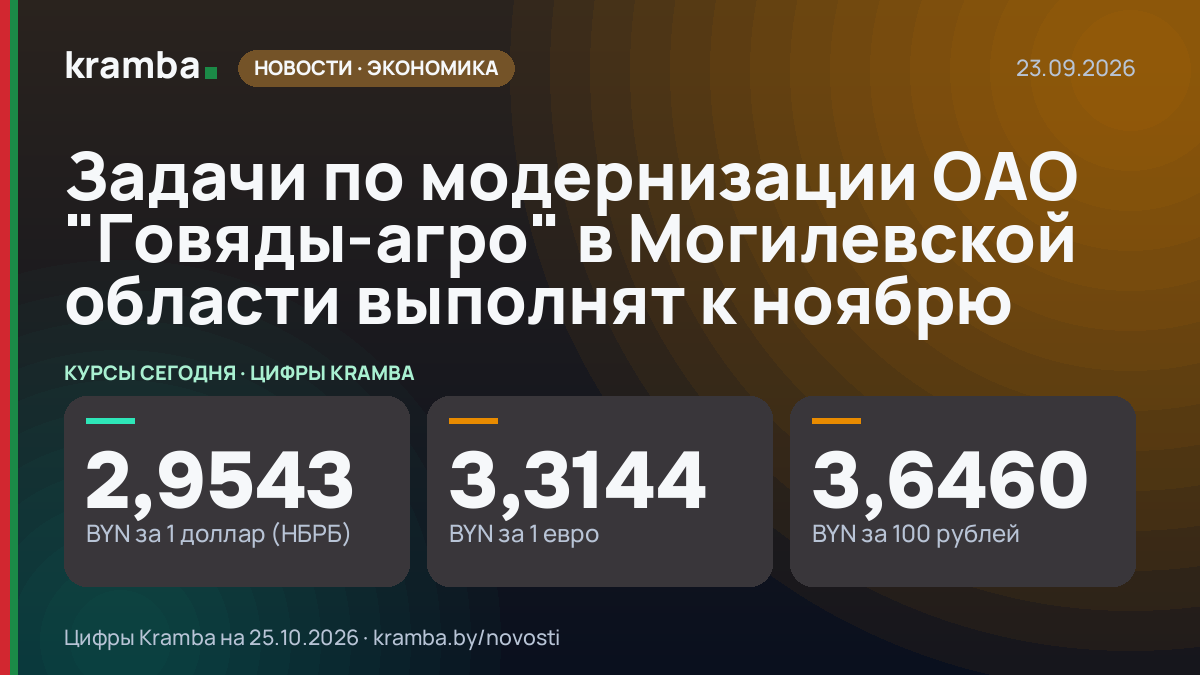 Инфографика Kramba: Задачи по модернизации ОАО "Говяды-агро" в Могилевской области выполнят к ноябрю