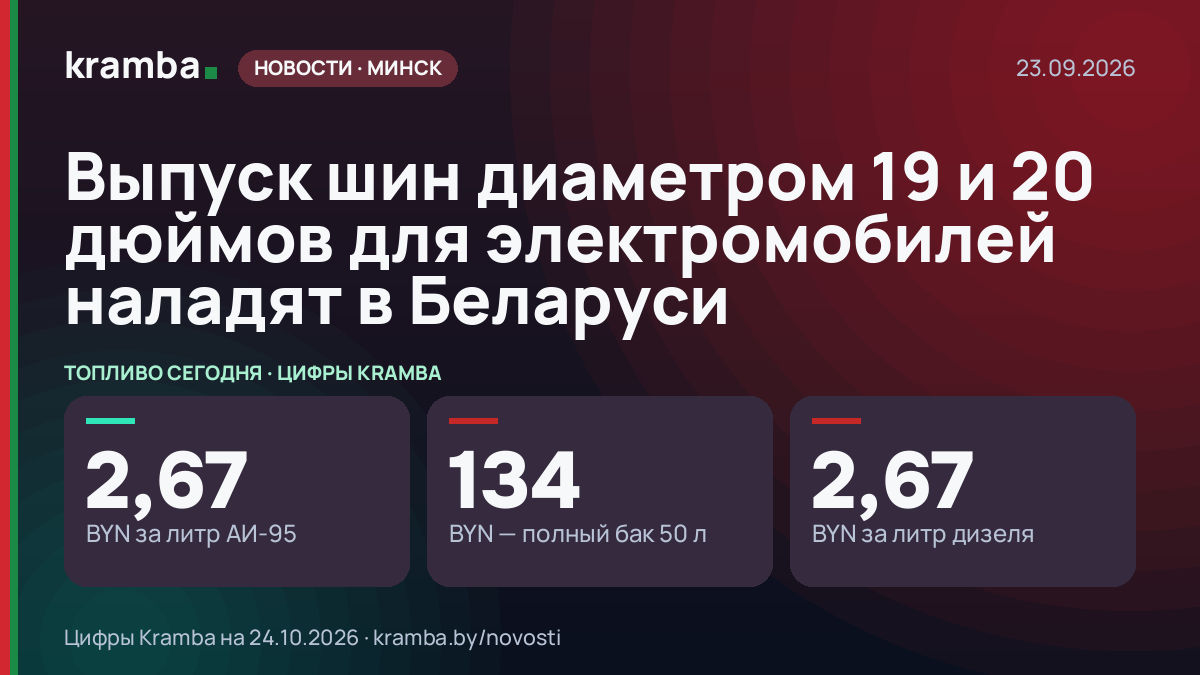 Инфографика Kramba: Выпуск шин диаметром 19 и 20 дюймов для электромобилей наладят в Беларуси