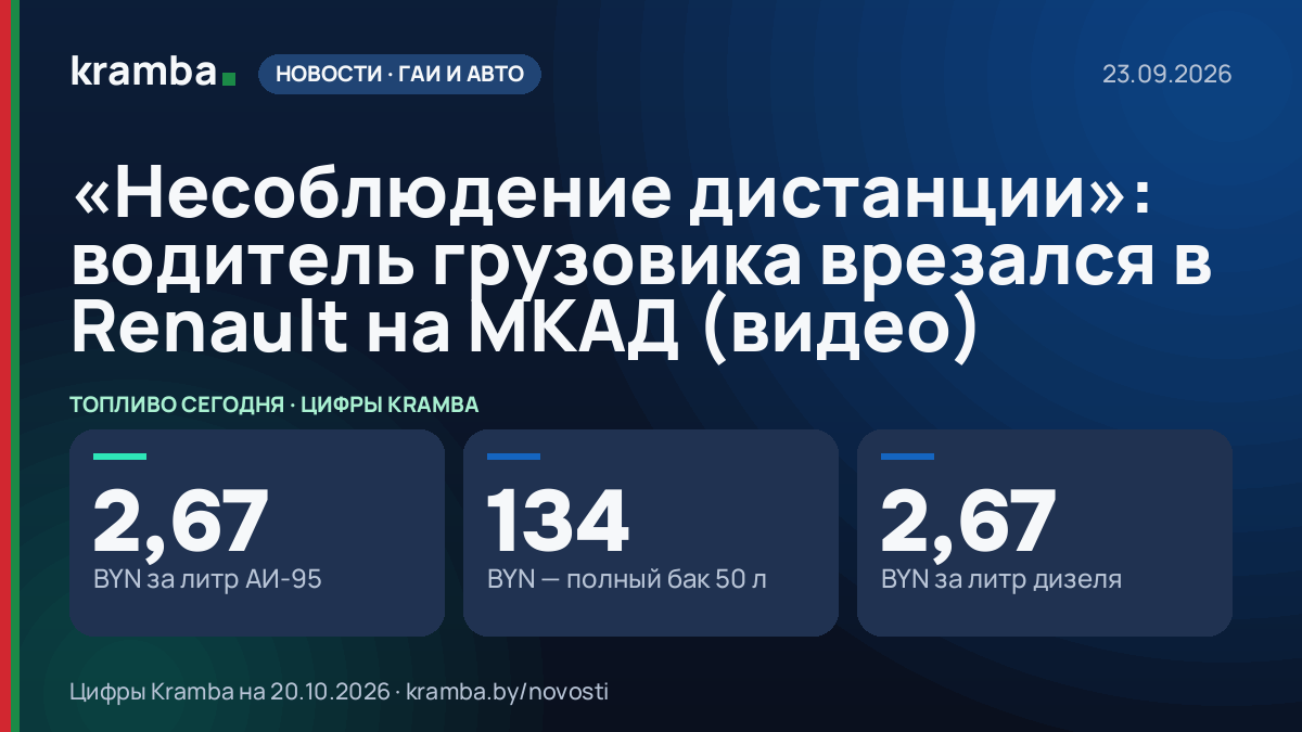 Инфографика Kramba: «Несоблюдение дистанции»: водитель грузовика врезался в Renault на МКАД (видео)