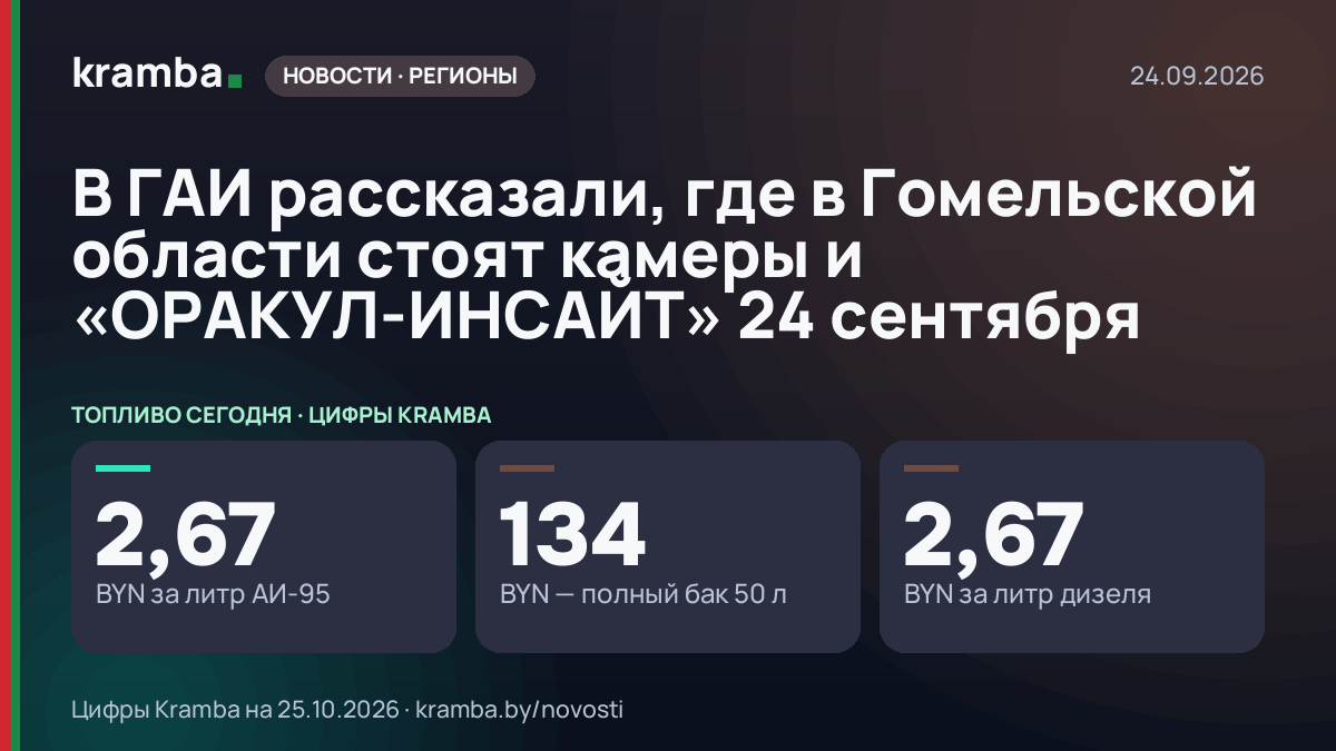 Инфографика Kramba: В ГАИ рассказали, где в Гомельской области стоят камеры и «ОРАКУЛ-ИНСАЙТ» 24 сентября