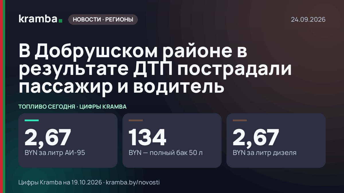 Инфографика Kramba: В Добрушском районе в результате ДТП пострадали пассажир и водитель
