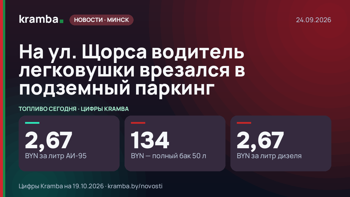 Инфографика Kramba: На ул. Щорса водитель легковушки врезался в подземный паркинг