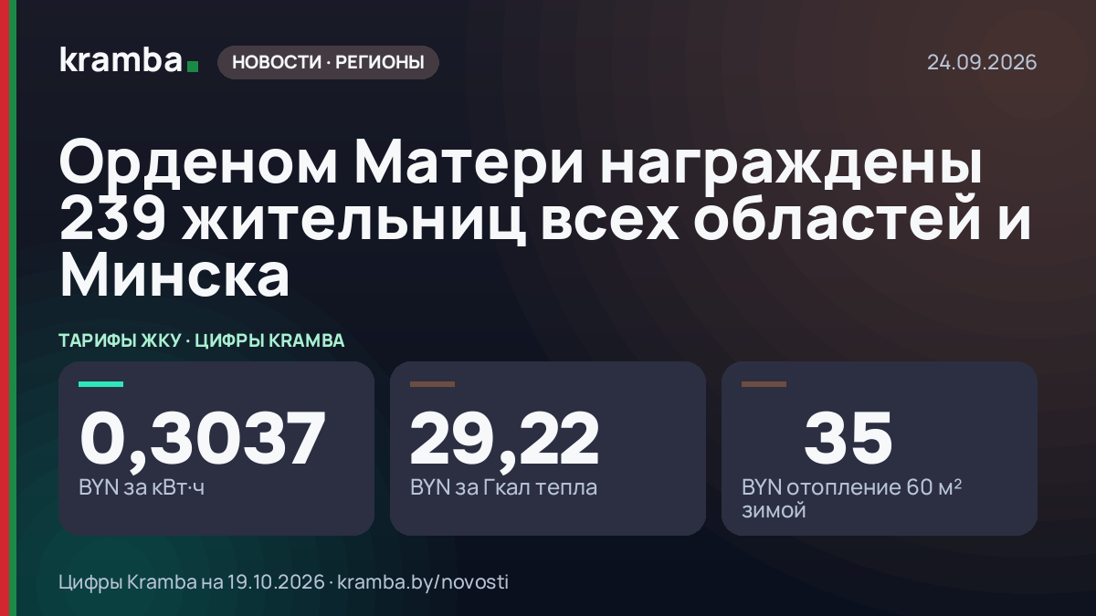 Инфографика Kramba: Орденом Матери награждены 239 жительниц всех областей и Минска