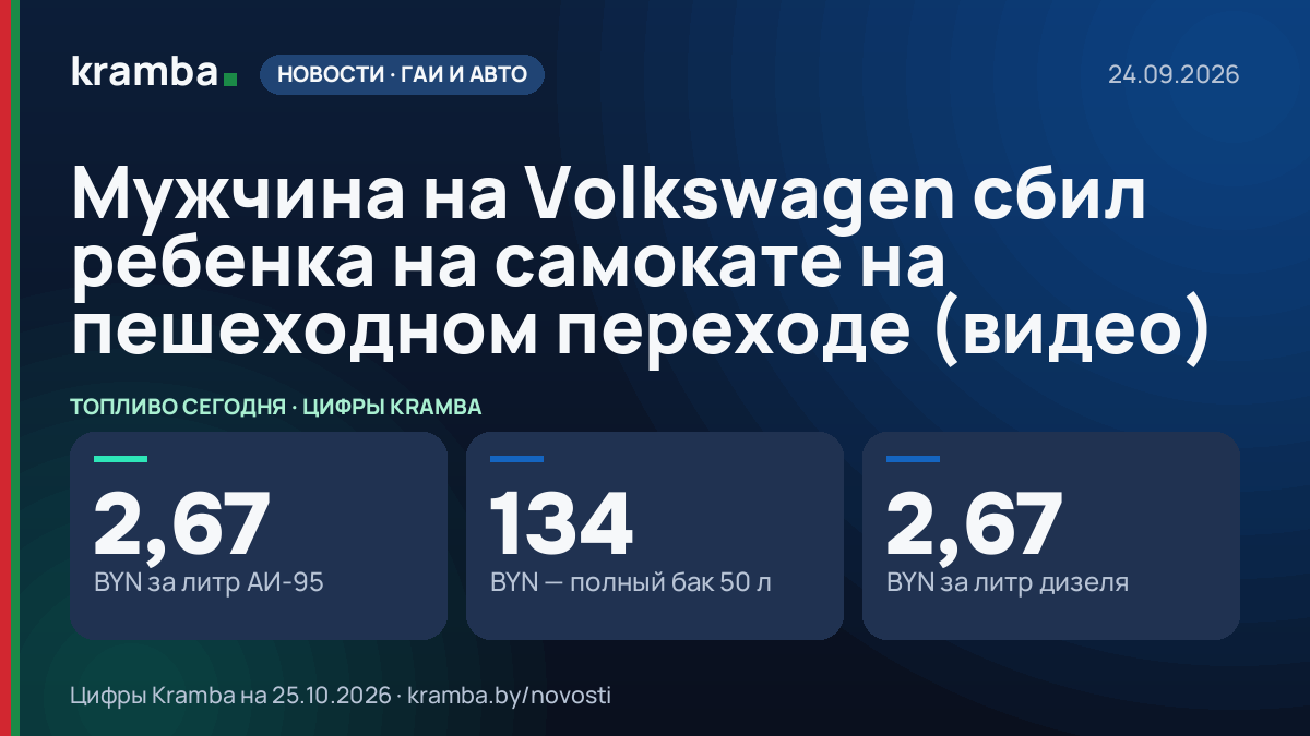 Инфографика Kramba: Мужчина на Volkswagen сбил ребенка на самокате на пешеходном переходе (видео)