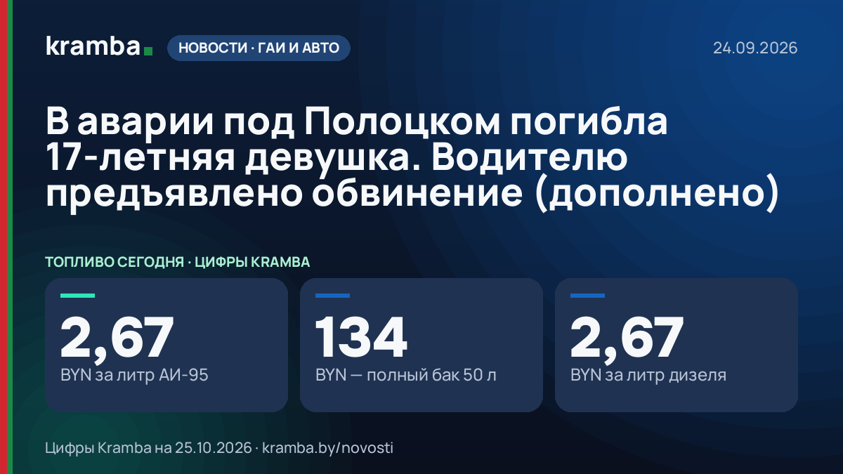 Инфографика Kramba: В аварии под Полоцком погибла 17-летняя девушка. Водителю предъявлено обвинение…