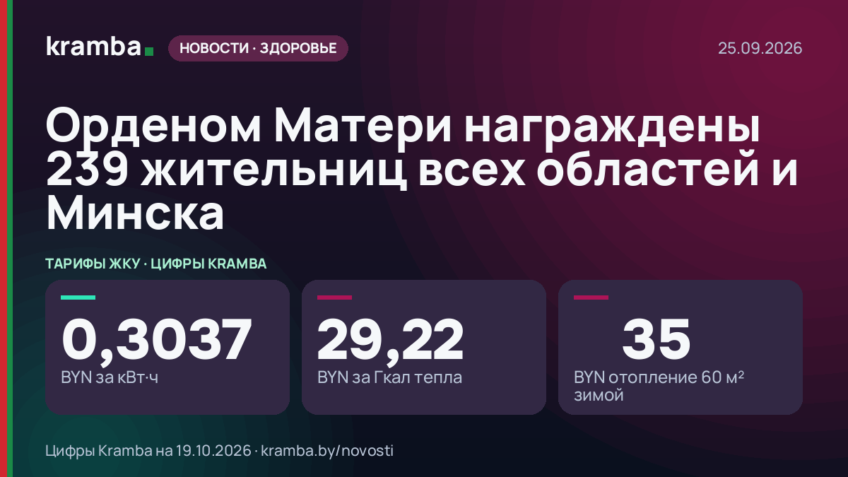 Инфографика Kramba: Орденом Матери награждены 239 жительниц всех областей и Минска