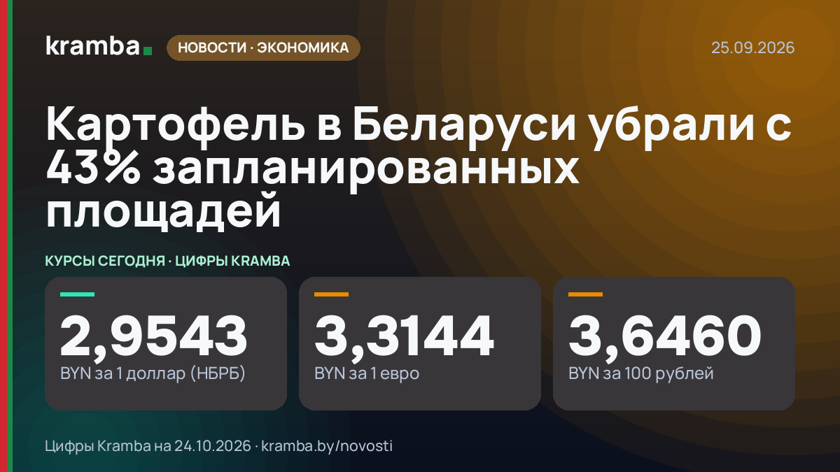 Инфографика Kramba: Картофель в Беларуси убрали с 43% запланированных площадей