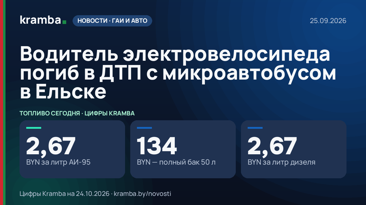 Инфографика Kramba: Водитель электровелосипеда погиб в ДТП с микроавтобусом в Ельске