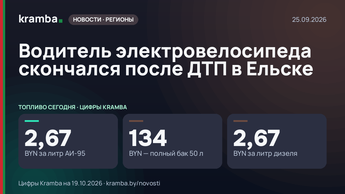 Инфографика Kramba: Водитель электровелосипеда скончался после ДТП в Ельске