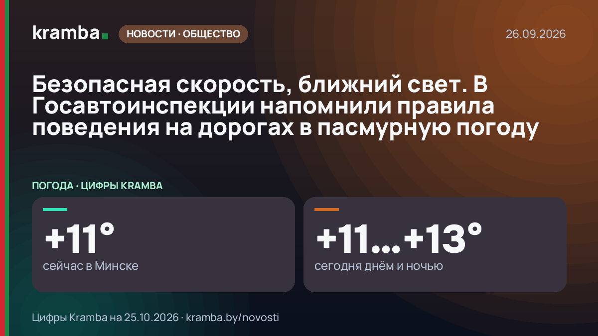 Инфографика Kramba: Безопасная скорость, ближний свет. В Госавтоинспекции напомнили правила поведения на…