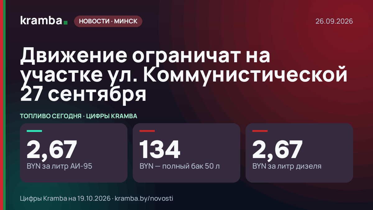 Инфографика Kramba: Движение ограничат на участке ул. Коммунистической 27 сентября