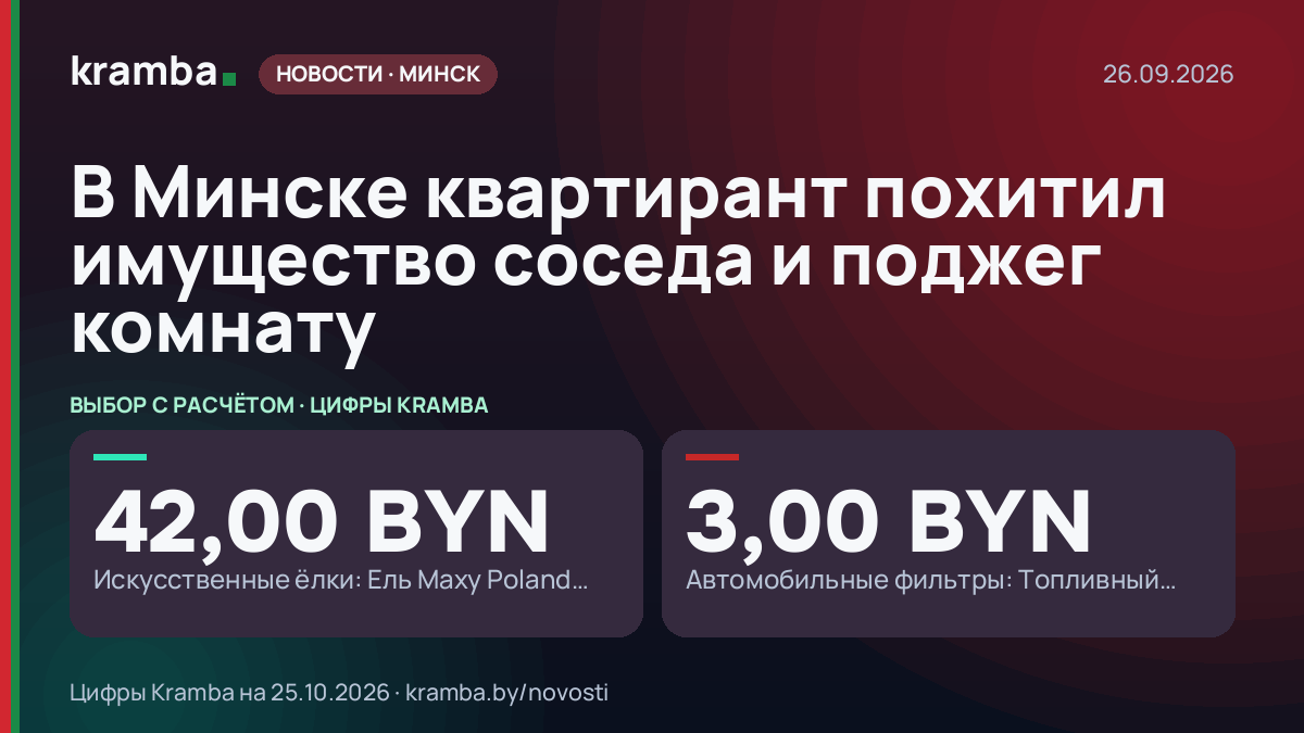 Инфографика Kramba: В Минске квартирант похитил имущество соседа и поджег комнату