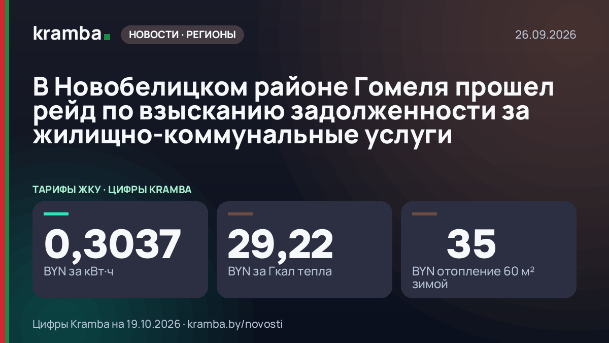 Инфографика Kramba: В Новобелицком районе Гомеля прошел рейд по взысканию задолженности за…