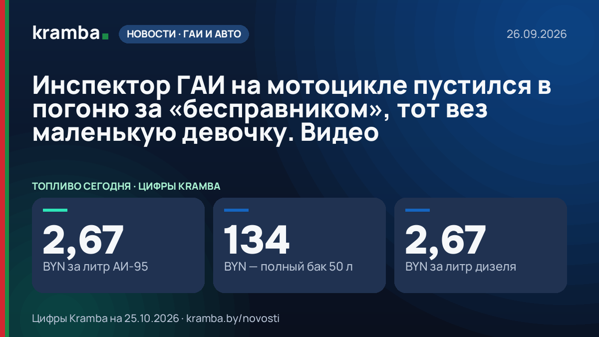 Инфографика Kramba: Инспектор ГАИ на мотоцикле пустился в погоню за «бесправником», тот вез маленькую…