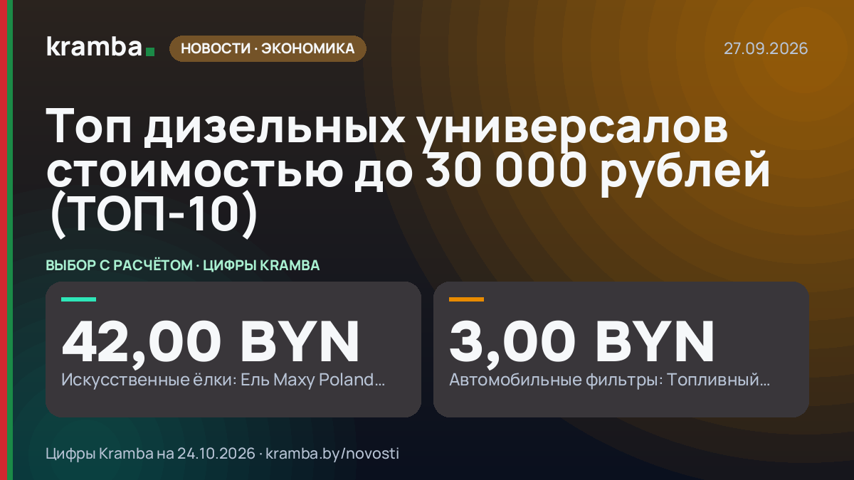 Инфографика Kramba: Топ дизельных универсалов стоимостью до 30 000 рублей (ТОП-10)