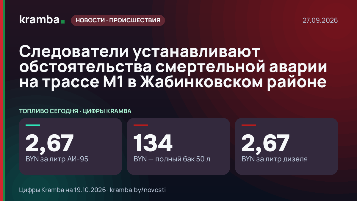 Инфографика Kramba: Следователи устанавливают обстоятельства смертельной аварии на трассе М1 в Жабинковском…