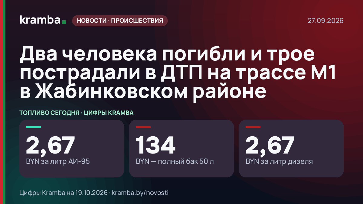 Инфографика Kramba: Два человека погибли и трое пострадали в ДТП на трассе М1 в Жабинковском районе