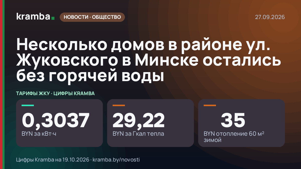 Инфографика Kramba: Несколько домов в районе ул. Жуковского в Минске остались без горячей воды