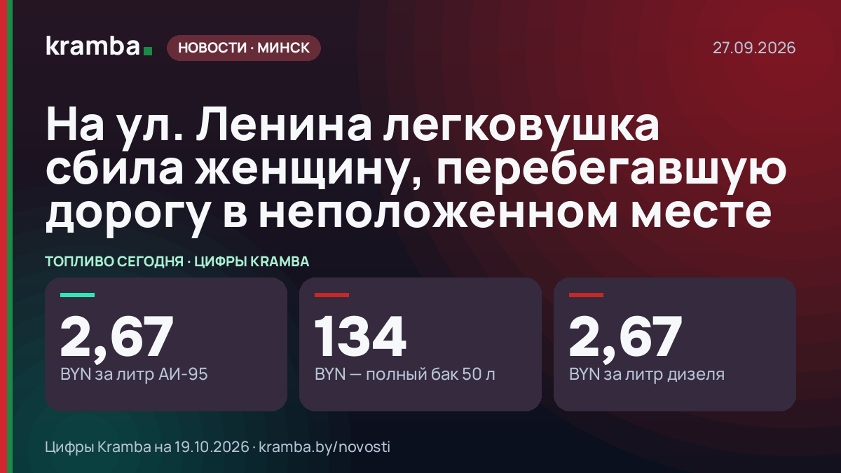 Инфографика Kramba: На ул. Ленина легковушка сбила женщину, перебегавшую дорогу в неположенном месте
