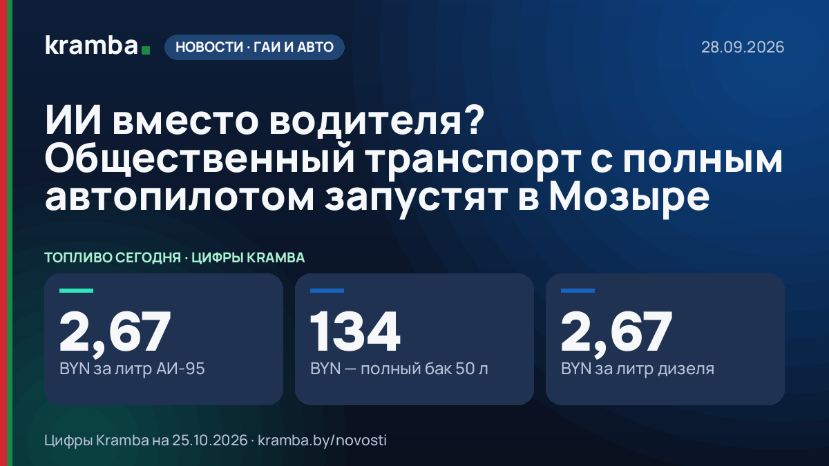 Инфографика Kramba: ИИ вместо водителя? Общественный транспорт с полным автопилотом запустят в Мозыре
