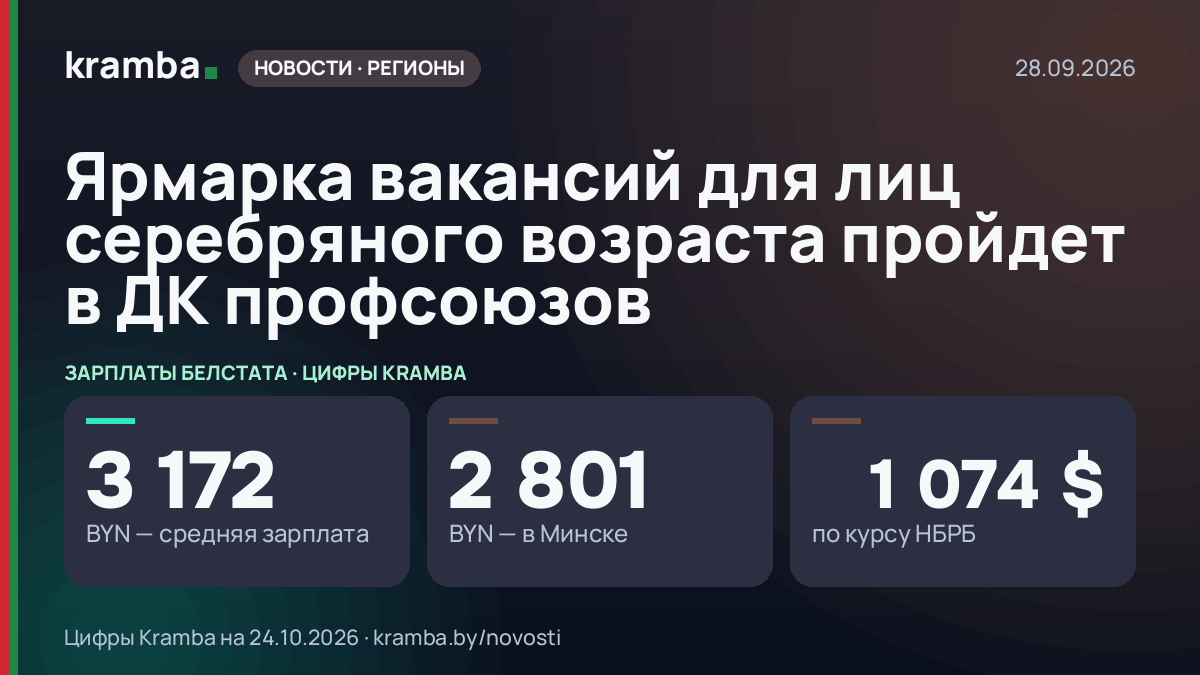Инфографика Kramba: Ярмарка вакансий для лиц серебряного возраста пройдет в ДК профсоюзов