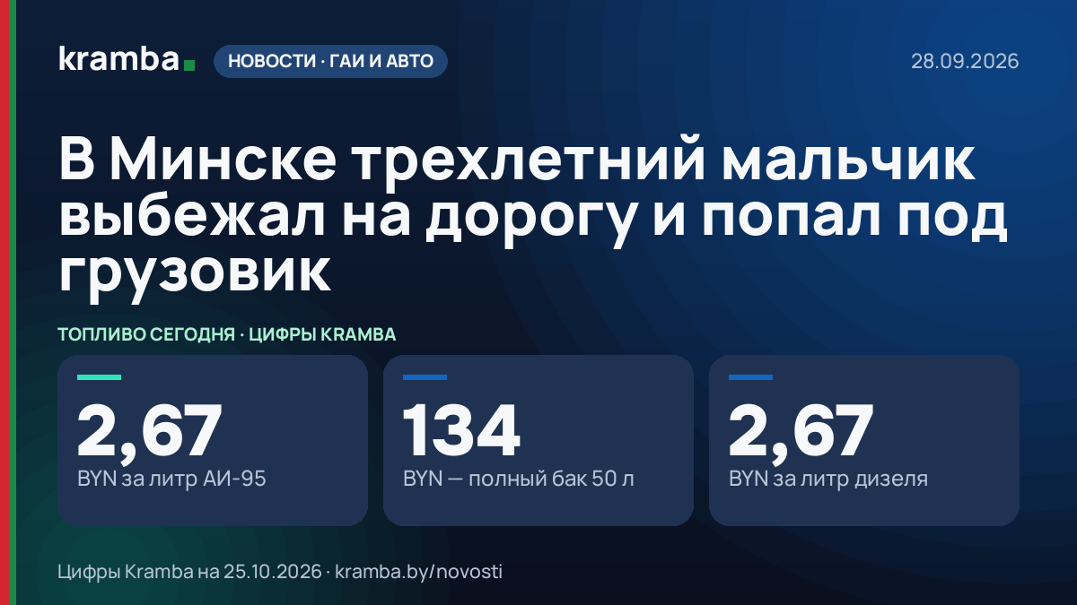 Инфографика Kramba: В Минске трехлетний мальчик выбежал на дорогу и попал под грузовик