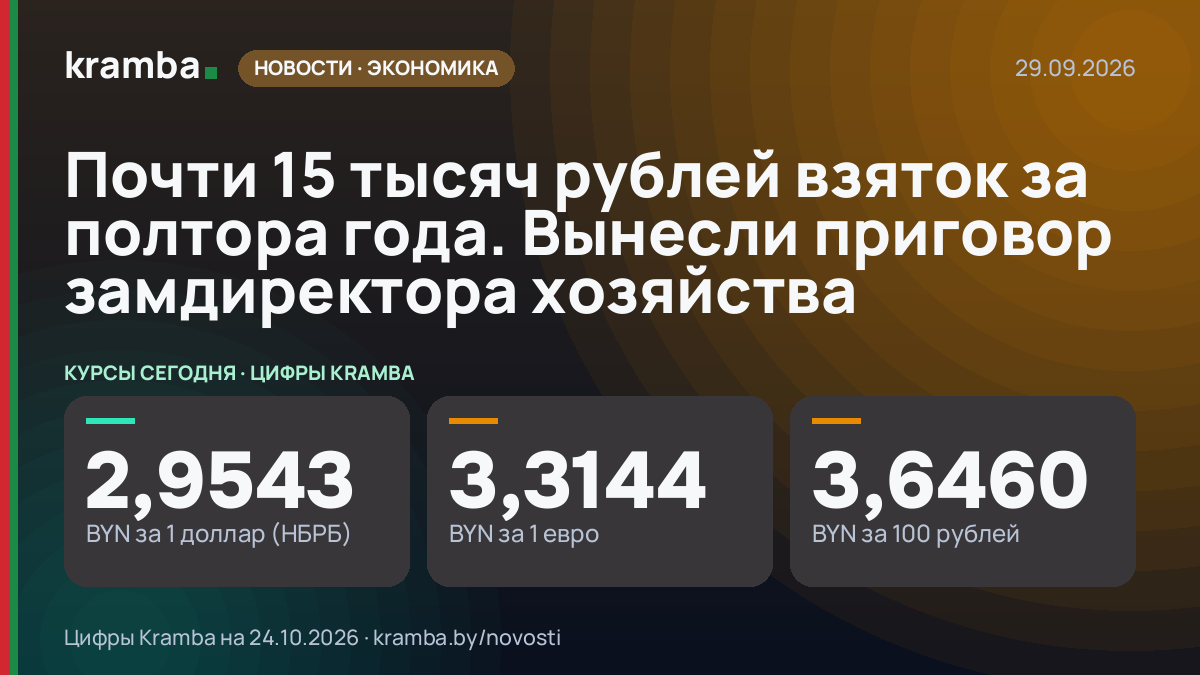 Инфографика Kramba: Почти 15 тысяч рублей взяток за полтора года. Вынесли приговор замдиректора хозяйства