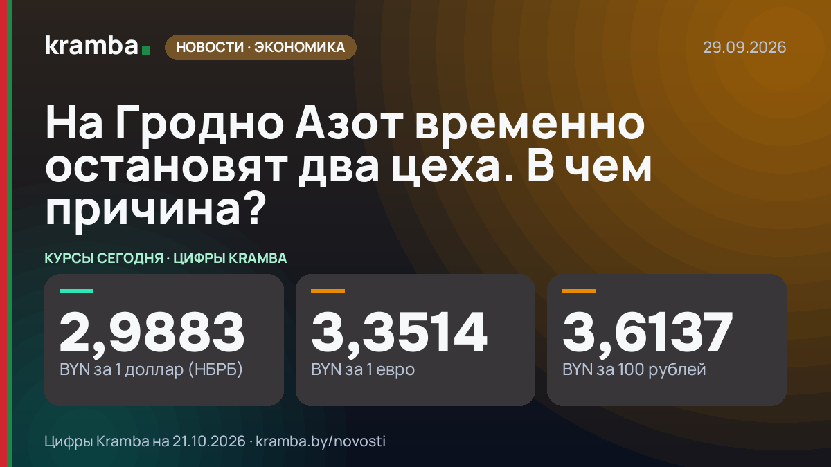 Инфографика Kramba: На Гродно Азот временно остановят два цеха. В чем причина?