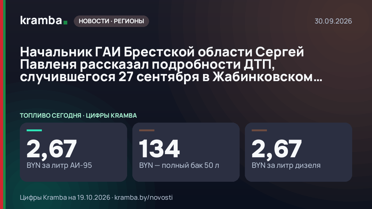Инфографика Kramba: Начальник ГАИ Брестской области Сергей Павленя рассказал подробности ДТП, случившегося…