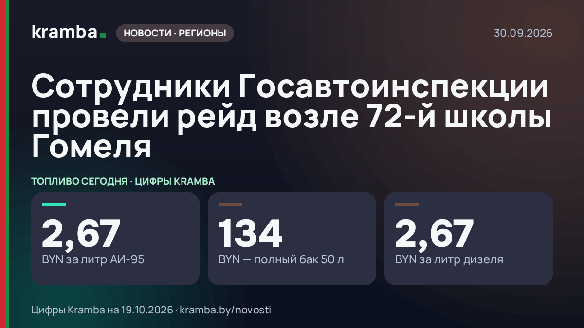 Инфографика Kramba: Сотрудники Госавтоинспекции провели рейд возле 72-й школы Гомеля