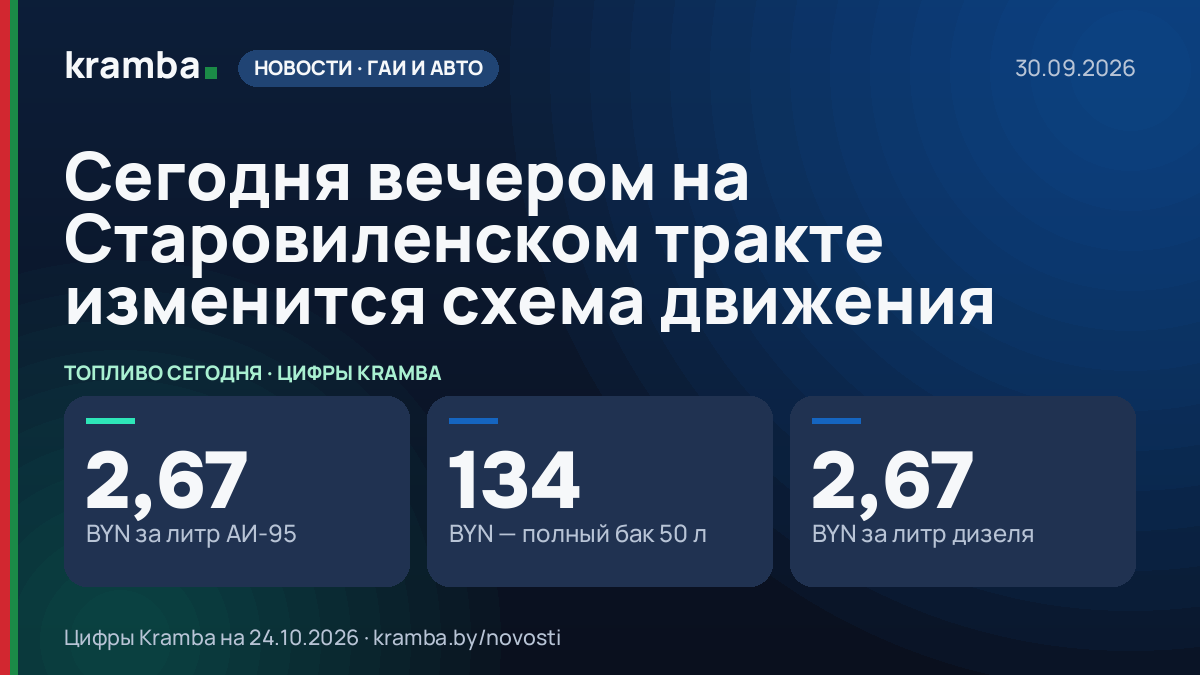 Инфографика Kramba: Сегодня вечером на Старовиленском тракте изменится схема движения
