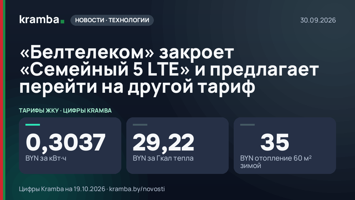 Инфографика Kramba: «Белтелеком» закроет «Семейный 5 LTE» и предлагает перейти на другой тариф