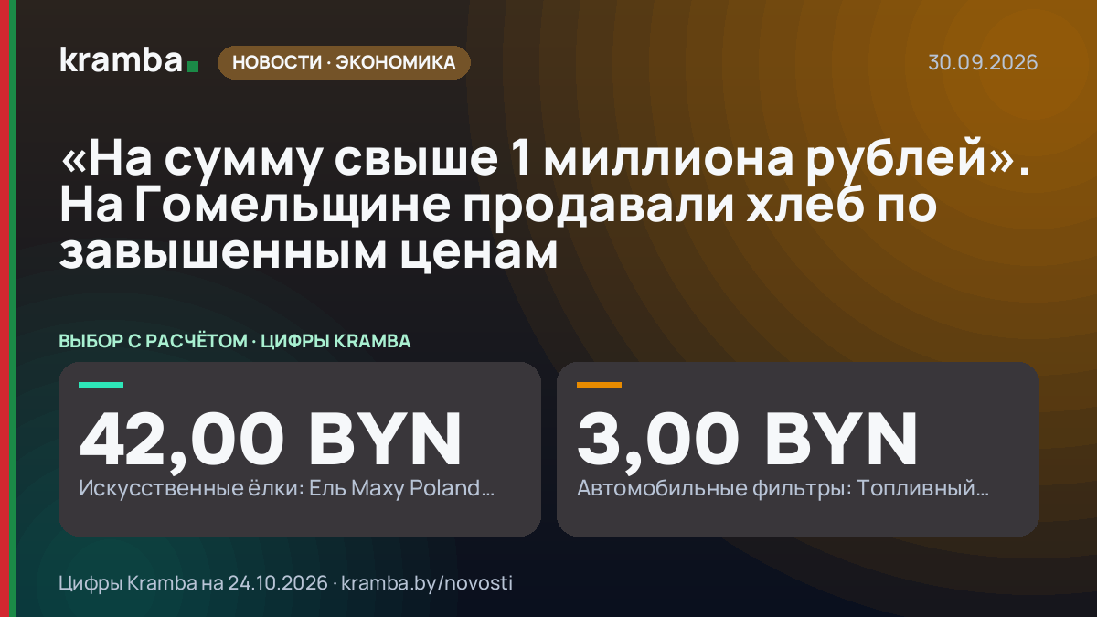 Инфографика Kramba: «На сумму свыше 1 миллиона рублей». На Гомельщине продавали хлеб по завышенным ценам