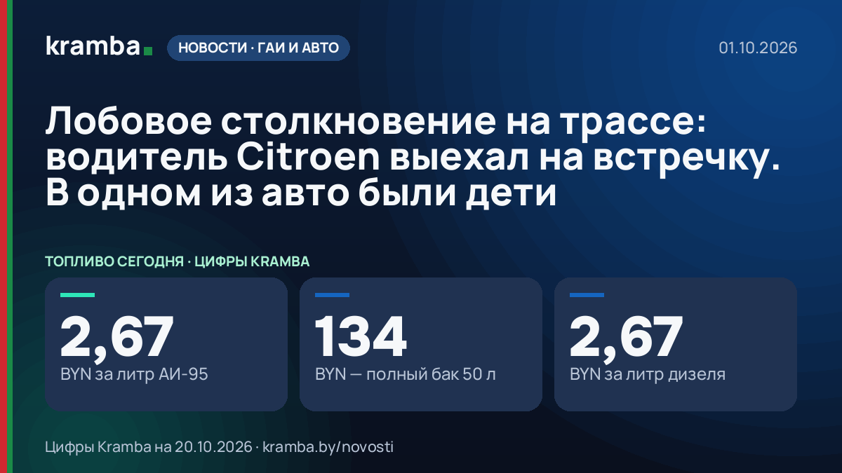 Инфографика Kramba: Лобовое столкновение на трассе: водитель Citroen выехал на встречку. В одном из авто…