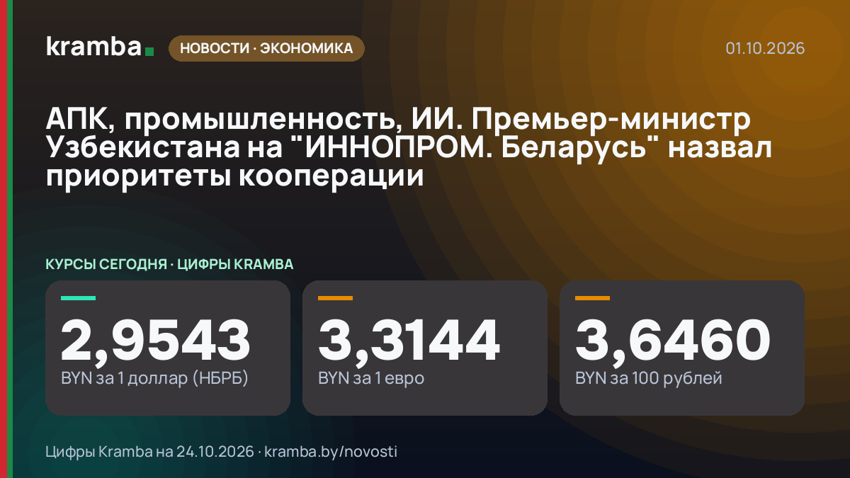 Инфографика Kramba: АПК, промышленность, ИИ. Премьер-министр Узбекистана на "ИННОПРОМ. Беларусь" назвал…