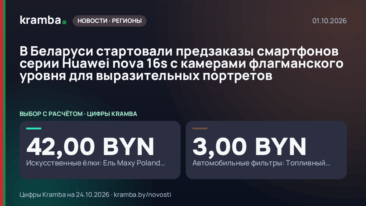 Инфографика Kramba: В Беларуси стартовали предзаказы смартфонов серии Huawei nova 16s с камерами…