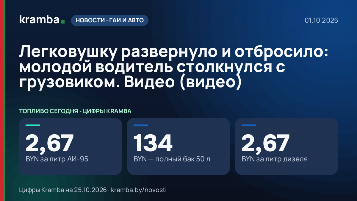 Инфографика Kramba: Легковушку развернуло и отбросило: молодой водитель столкнулся с грузовиком. Видео (видео)