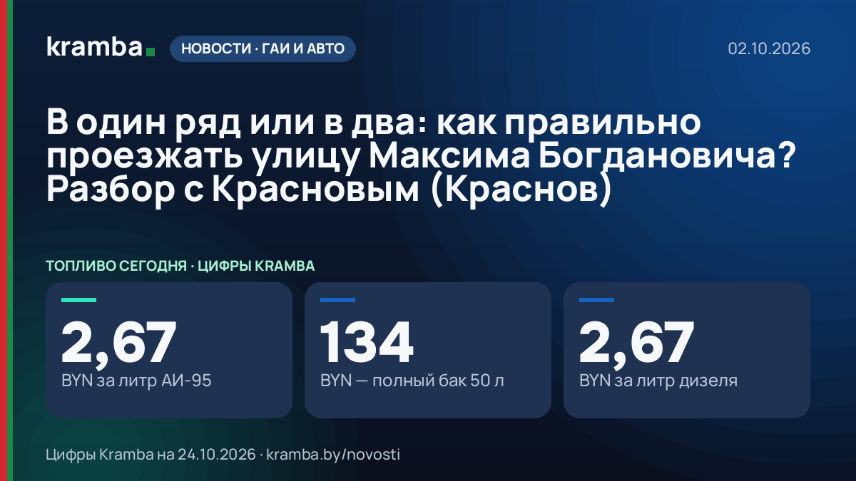 Инфографика Kramba: В один ряд или в два: как правильно проезжать улицу Максима Богдановича? Разбор с…