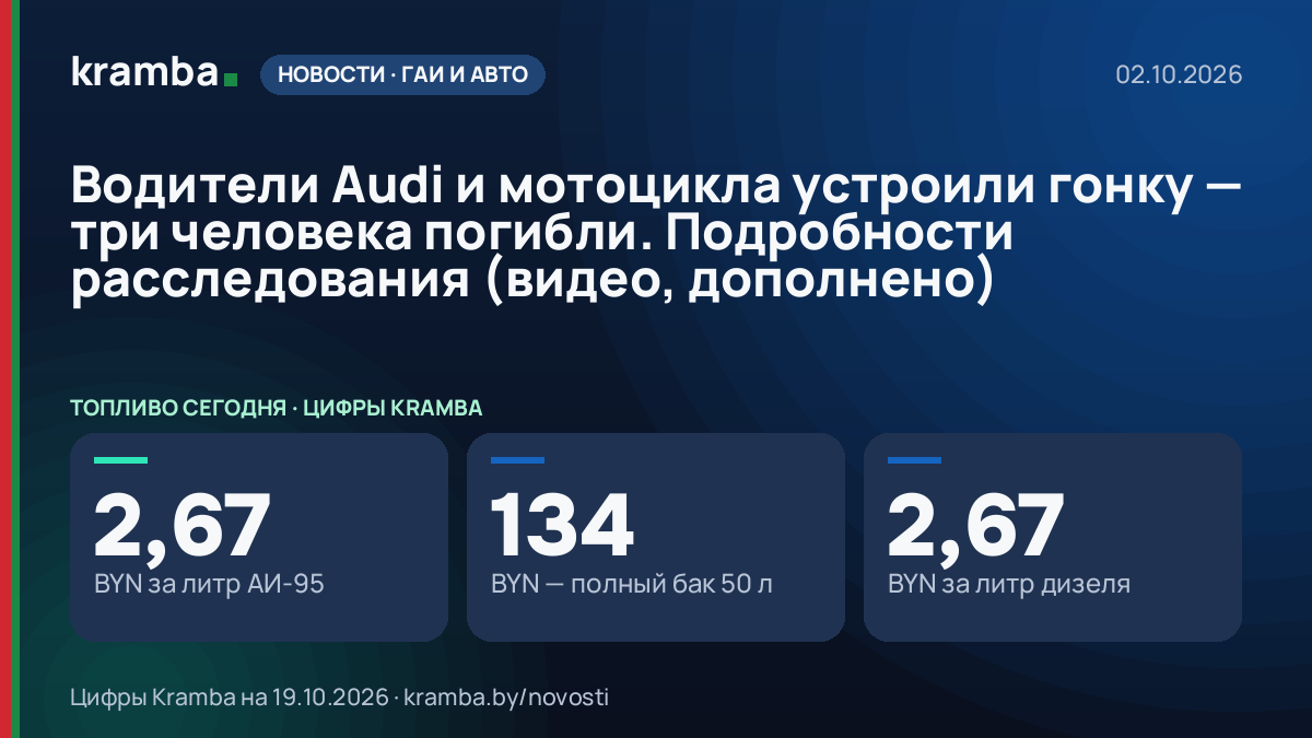 Инфографика Kramba: Водители Audi и мотоцикла устроили гонку — три человека погибли. Подробности…