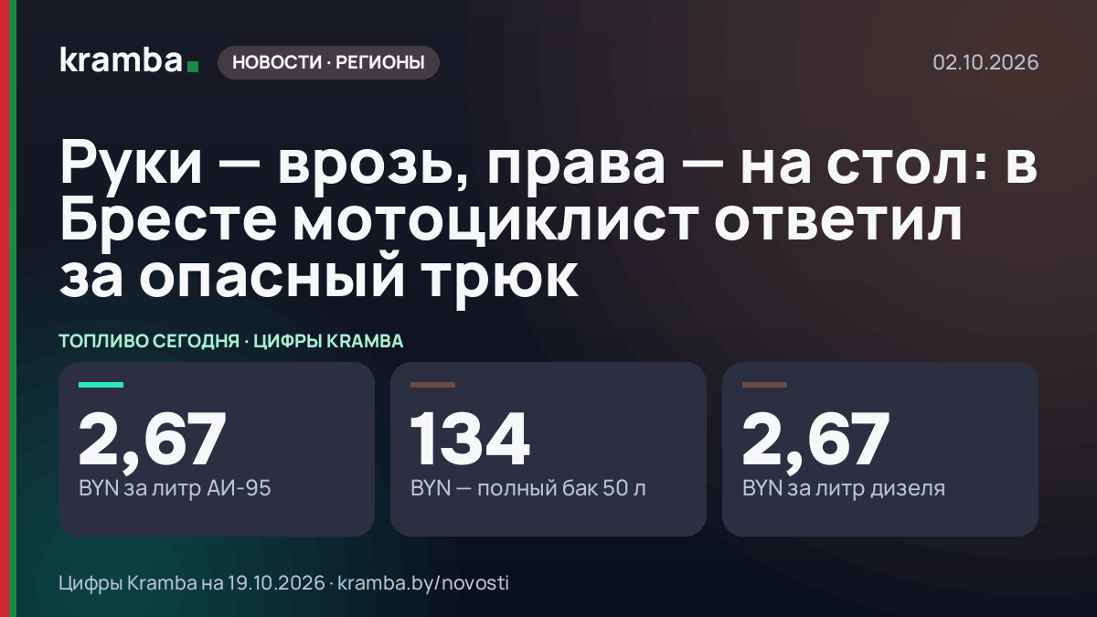 Инфографика Kramba: Руки — врозь, права — на стол: в Бресте мотоциклист ответил за опасный трюк