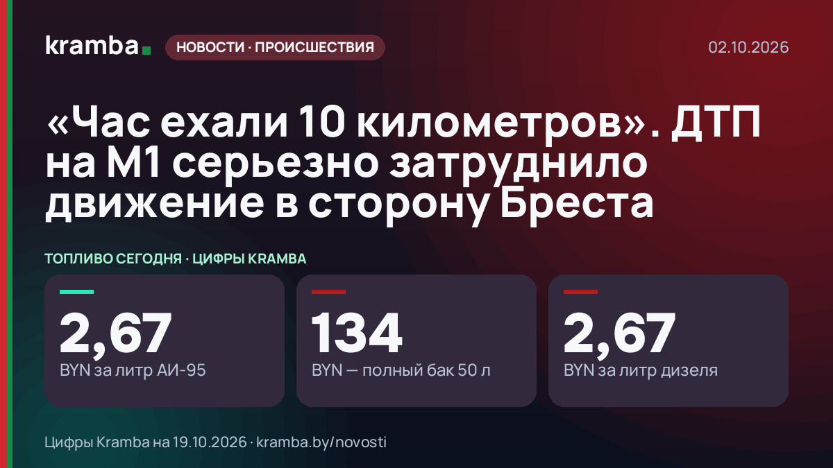 Инфографика Kramba: «Час ехали 10 километров». ДТП на М1 серьезно затруднило движение в сторону Бреста