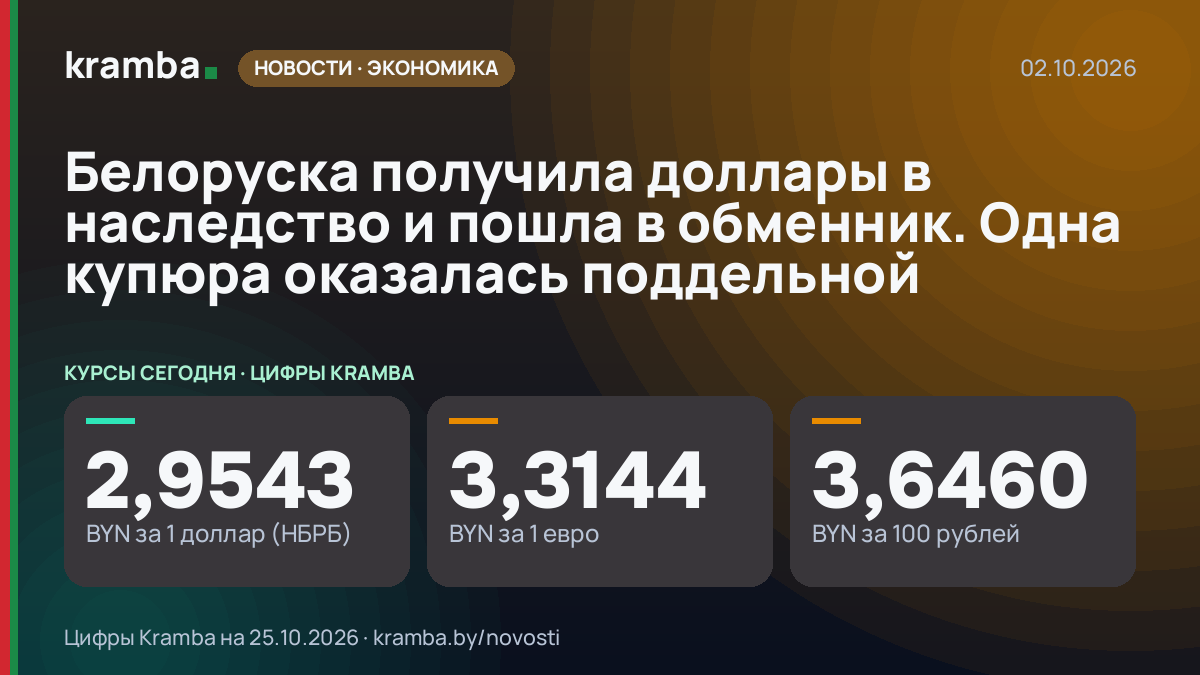 Инфографика Kramba: Белоруска получила доллары в наследство и пошла в обменник. Одна купюра оказалась…