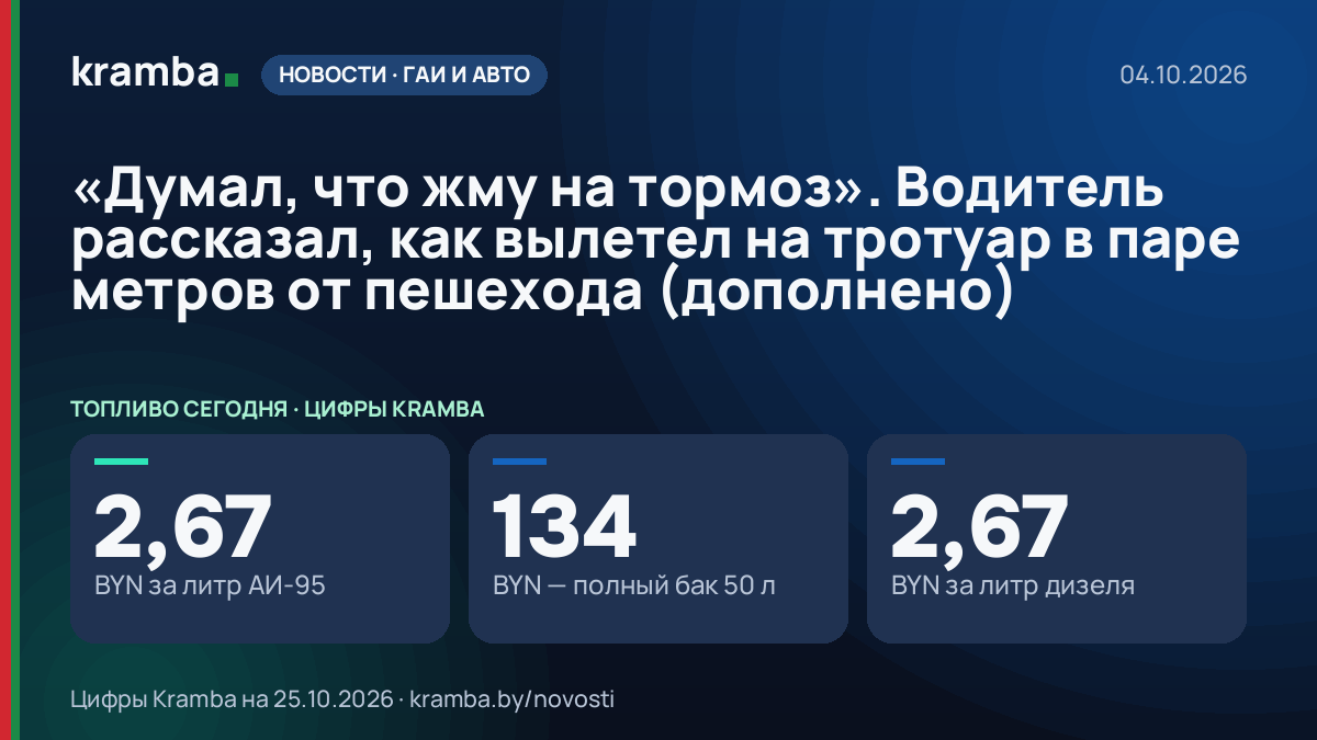 Инфографика Kramba: «Думал, что жму на тормоз». Водитель рассказал, как вылетел на тротуар в паре метров от…